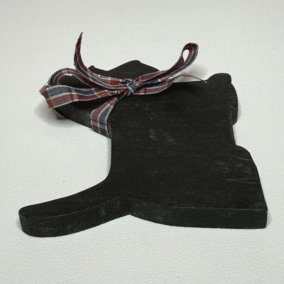 Wooden Black Scottie Dog Decor Vintage Shelf Sitter Red Tartan Ribbon - Picture 8 of 8